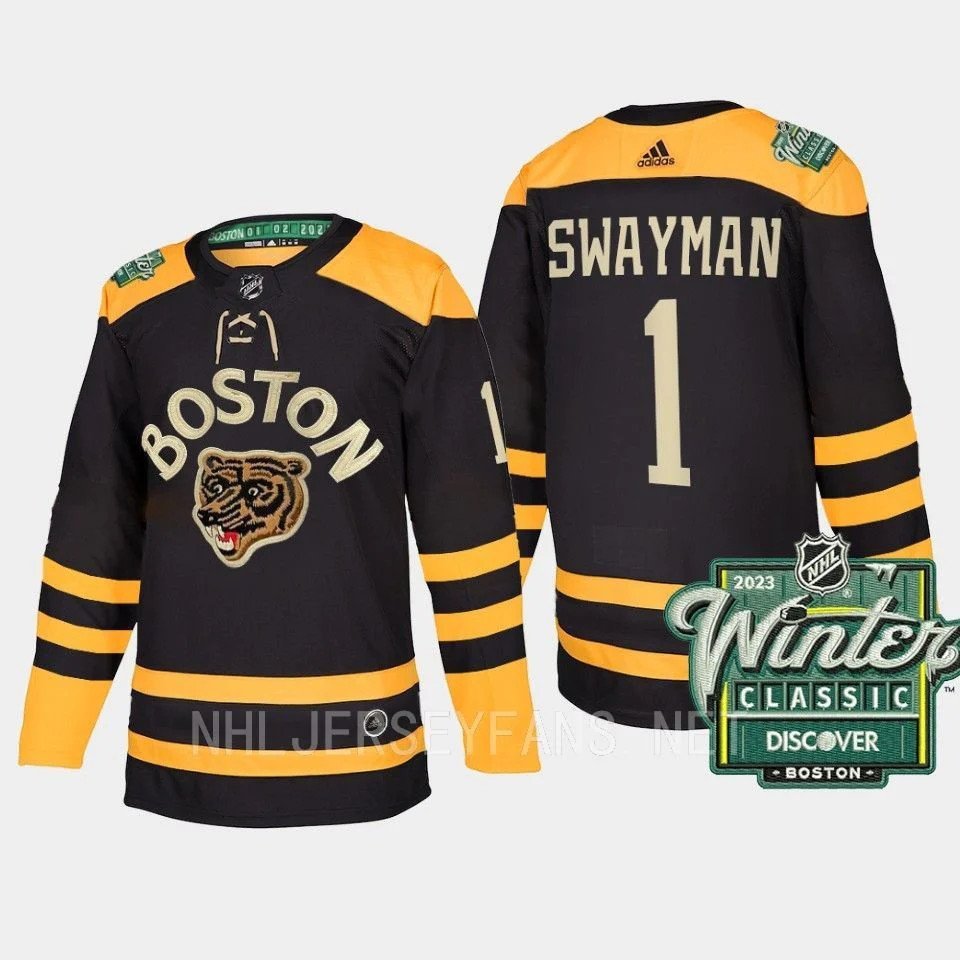 Boston Bruins #1 Jeremy Swayman Winter Classic Authentic Stitched Jersey Black