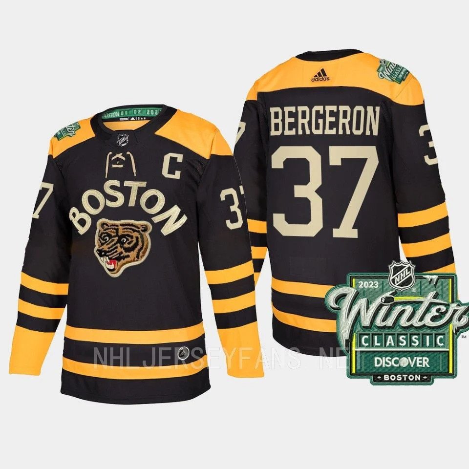 Men's Boston Bruins #37 Patrice Bergeron 2023 Winter Classic Black Authentic Stitched Jersey